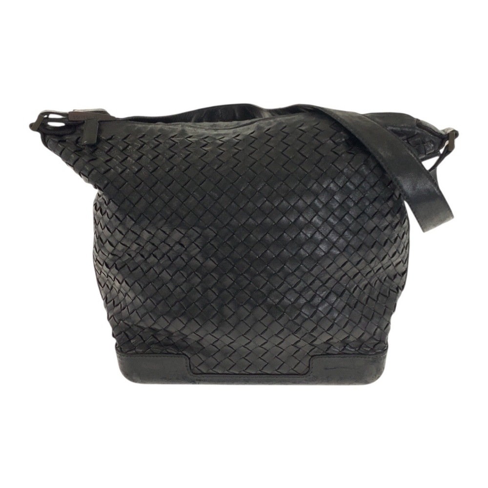 BOTTEGA VENETA Black Leather Intrecciato Shoulder Bag